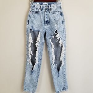 Pac Sun Ultra High Rise Slim Jeans Size 24 Button Fly Destructed Torn